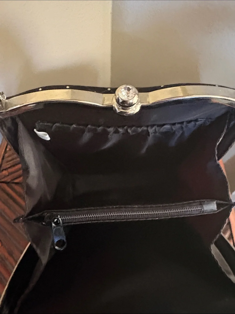 Elegant Black Quilted Top-Handle Evening Bag with Metallic Dots & Jewel Clasp
